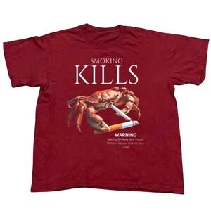 Red Gildan Smoking Kills Crab Graphic Cotton Tee Vintage Style #gildan #unisx